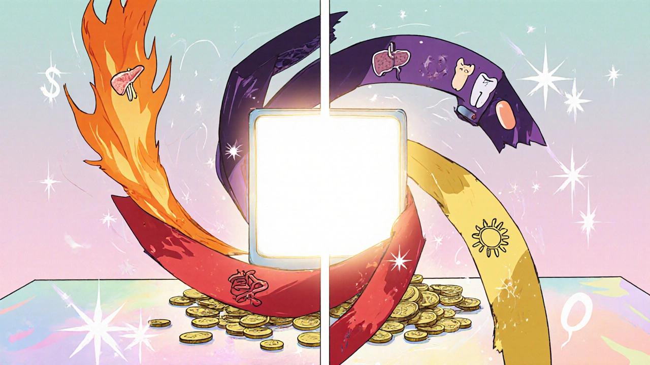 Four colored magical ribbons represent Rifampicin, Clofazimine, Minocycline, and Tetracycline.
