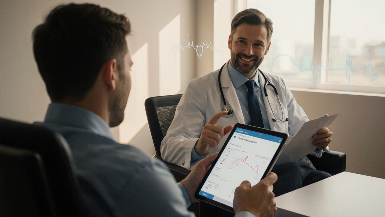 Man consulting with a doctor about prescription options.