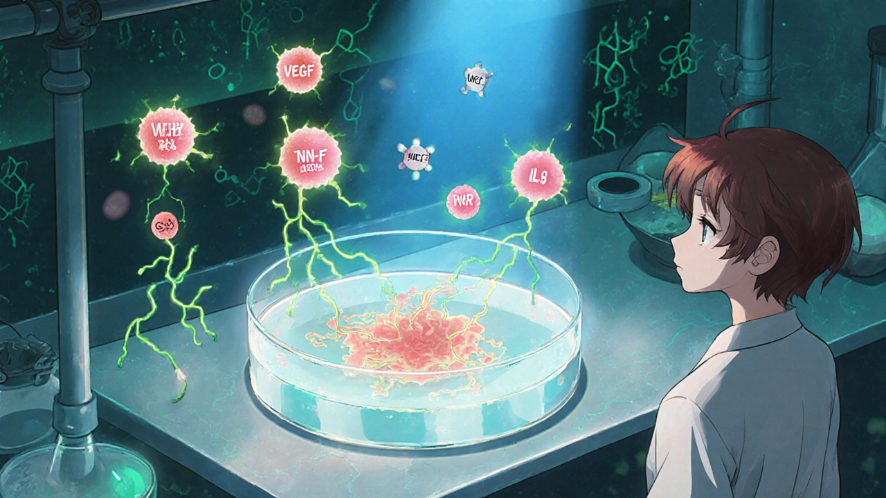 Shrinking endometriosis lesions in a lab dish are neutralized by molecular talismans under blue light.