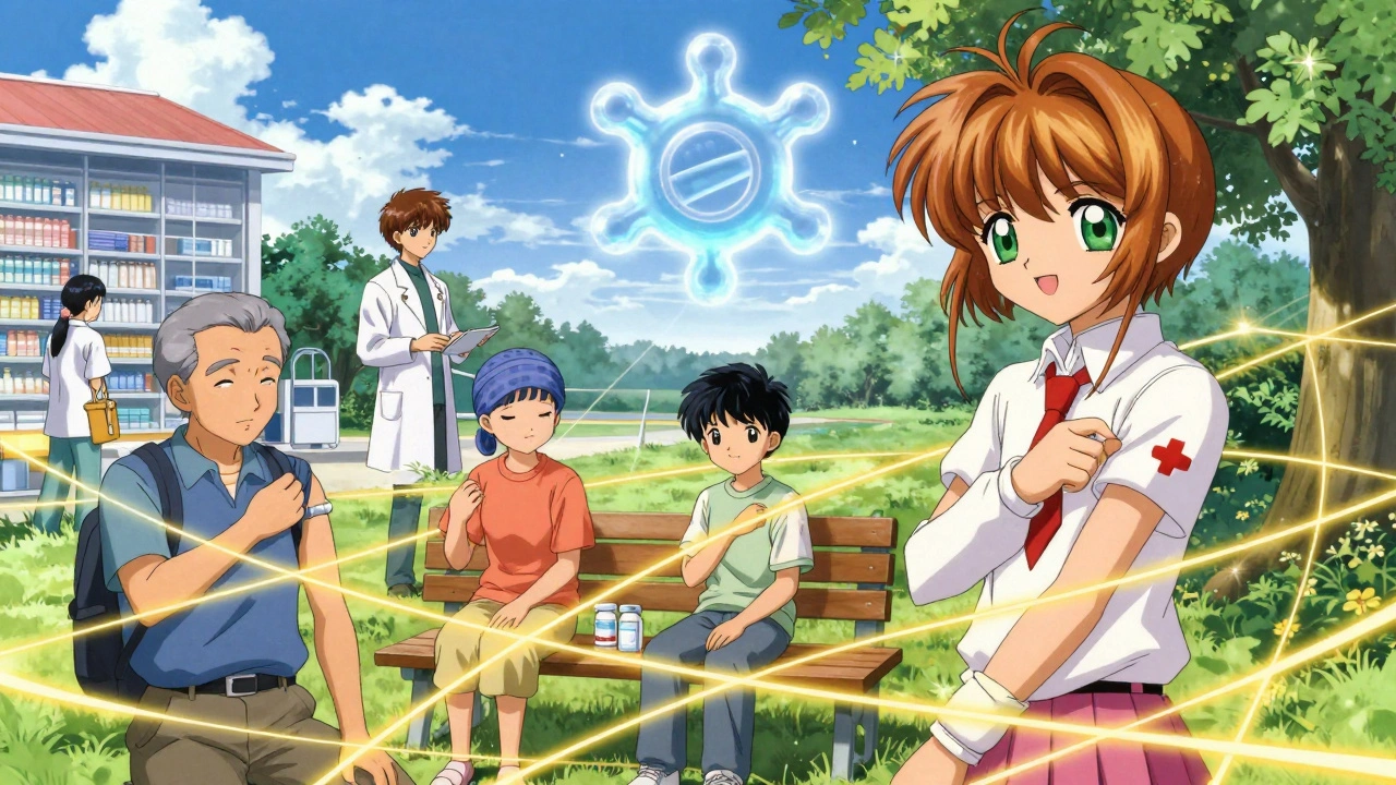 Diverse group receiving Shingrix connected by golden threads of immune protection