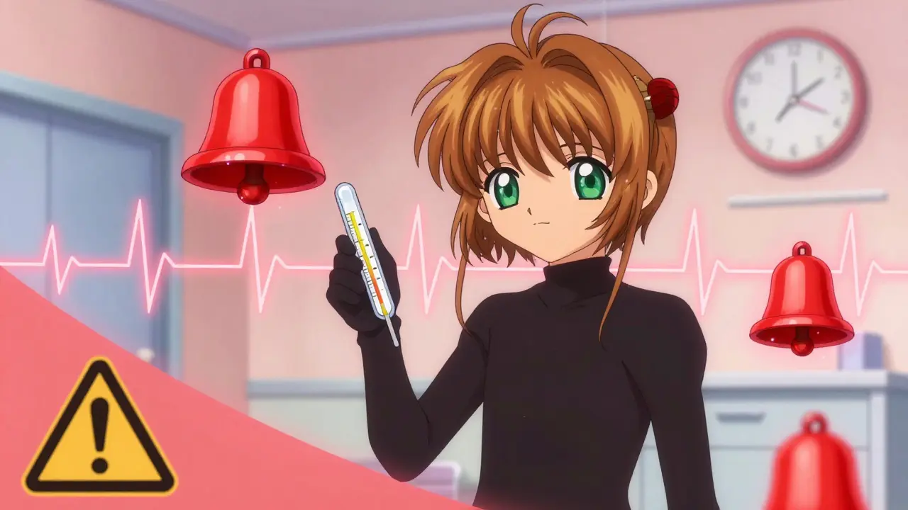 Health warning symbols with monitor alerts in manga style