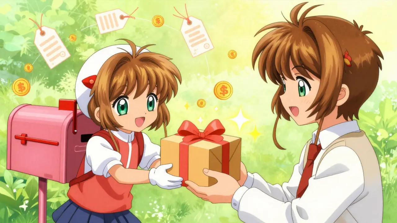 Cute anime character receiving safely delivered medicine package
