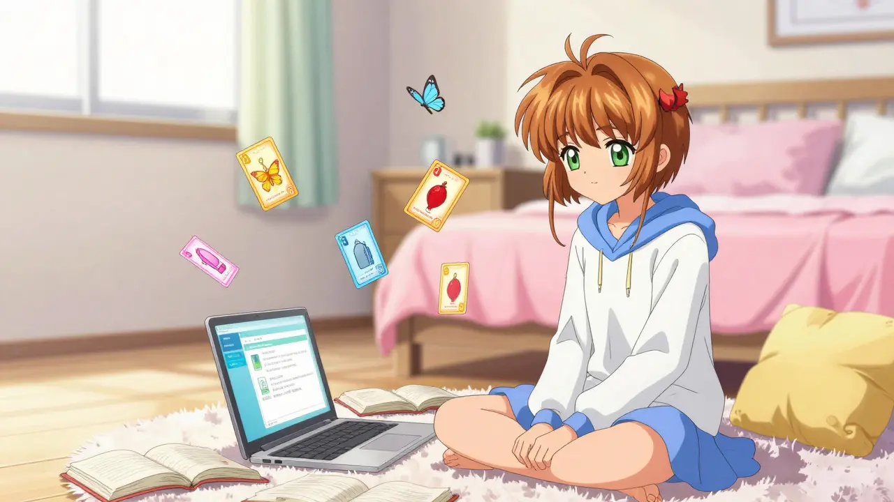 Woman taking an online health quiz in a cozy room