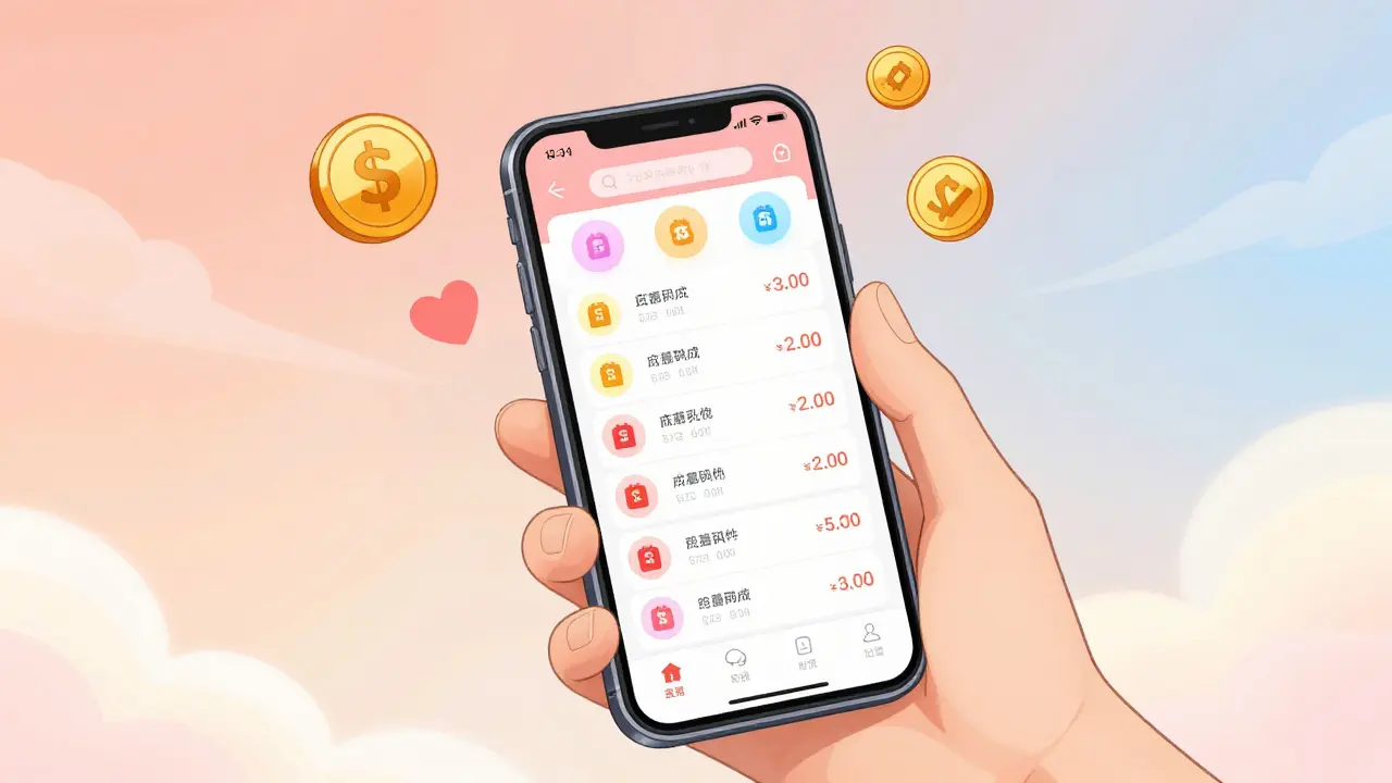 Hand holding phone showing medication savings