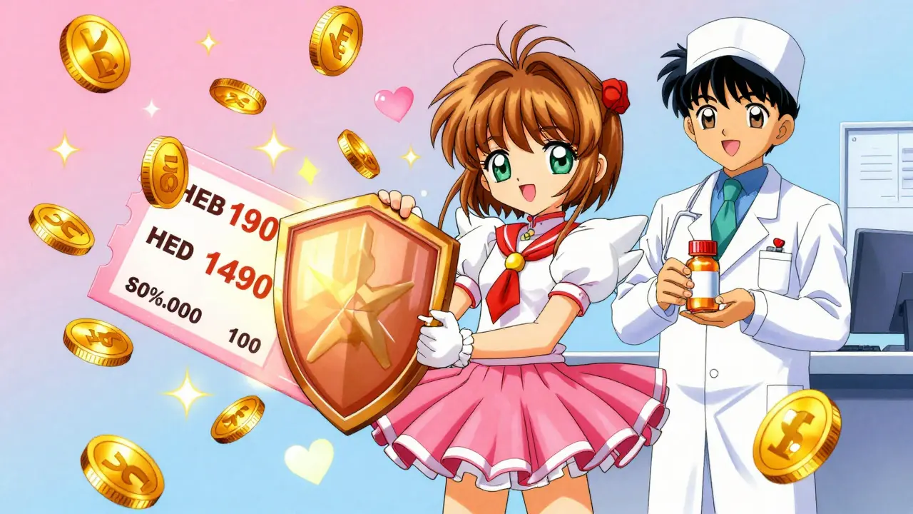 Girl using discount coupon shield against high costs in anime
