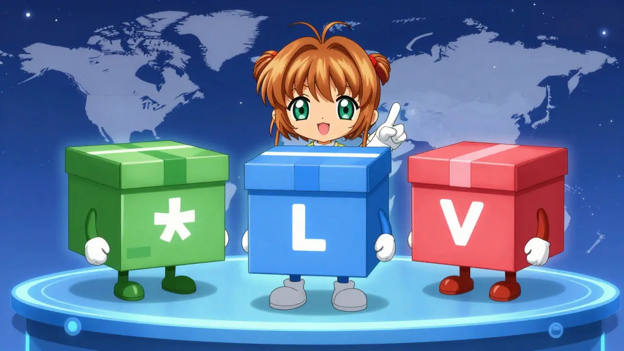 Three friendly delivery boxes representing online pharmacy options
