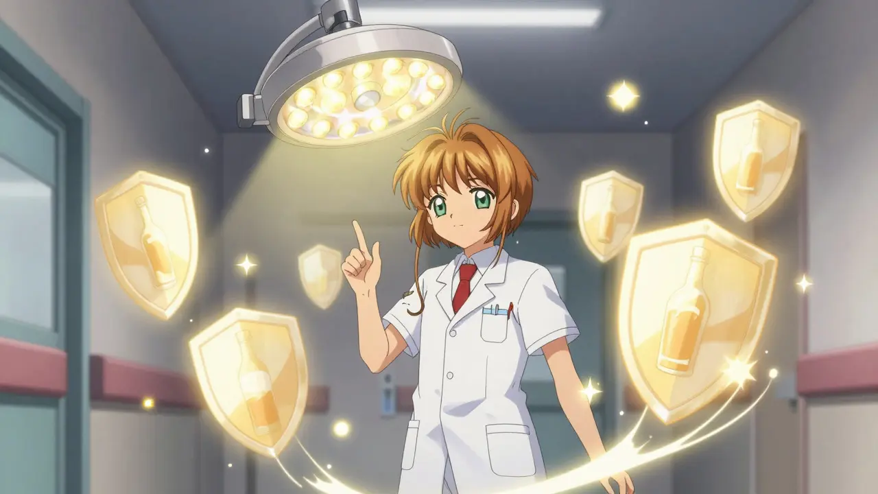 Worker protected by light therapy magic shield